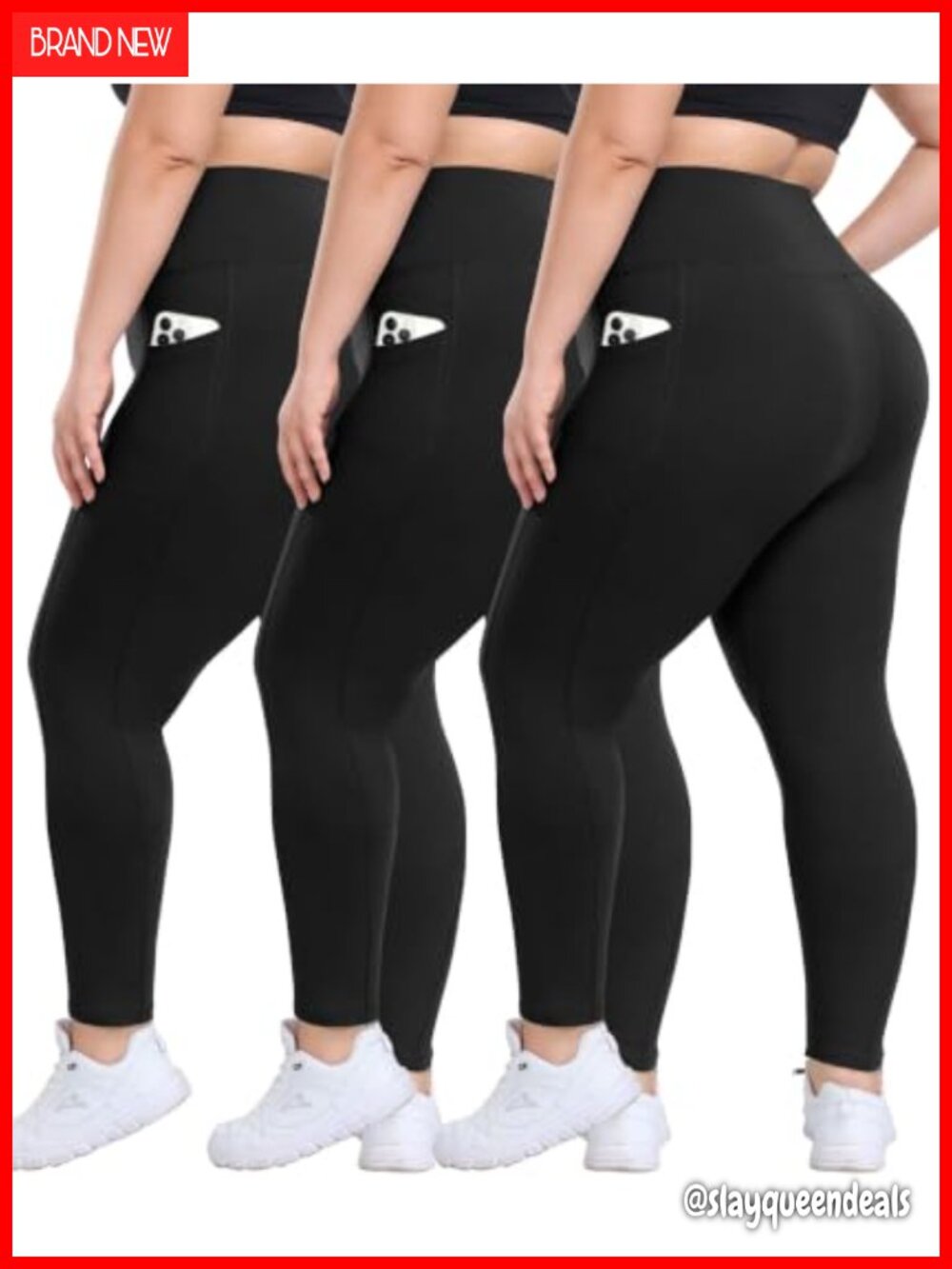 Plus Size Leggings with Pockets High Waisted Tummy Control 3 Pack